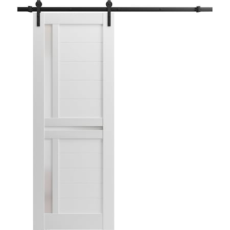 Sartodoors Sturdy Barn Door 24 x 80in, White Silk W/ Frosted Glass, 6.6FT Rail Hangers Heavy Hardware Set VEREGIO7288BD-B-WS-24